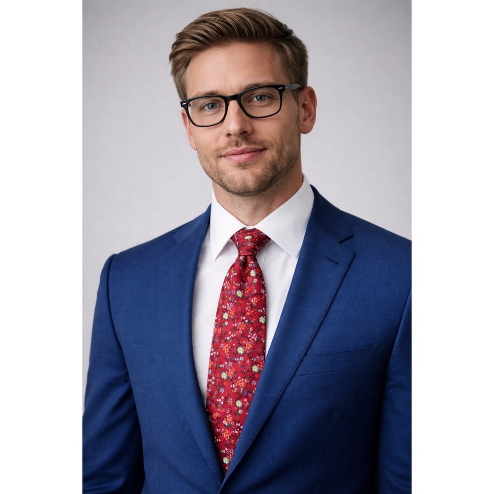 Happy Ties Red Floral Silk‎ Necktie Men's